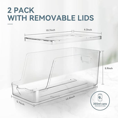 theaoo 6 Pack Clear Storage Bins with Lids Stackable AND Soda Can Dispenser for Refrigerator with Lids