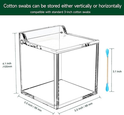 Qtip Holder Dispenser for Cotton Swabs, Balls, Pads, Floss Picks, Clear Acrylic Container with Lid Apothecary Jar Bathroom Accessories Canister Vanity Storage Organizer