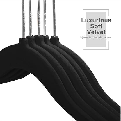 MIZGI Baby Velvet Hangers,Non-Slip Kids & Toddler Hangers,11.8 Inch Hangers for Baby Clothes,Pack of 50（Black/Silver）