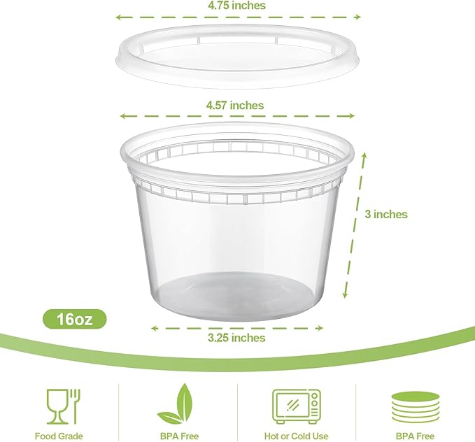 AOZITA 64 Sets 16 oz Plastic Deli Containers With Lids, Airtight Food Storage Containers, Freezer/Dishwasher/Microwave Safe, Takeout Meal Prep Storage