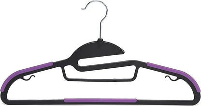 Amazon Basics Space Saving Non-Slip Rubber Coated Plastic Hangers with 360 Degree Swivel Hook, Black/Purple, Pack of 50