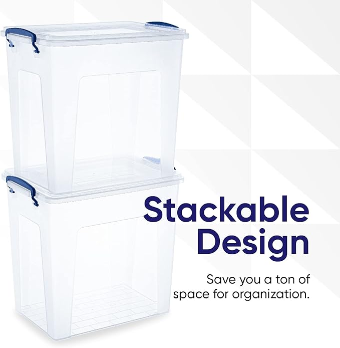 Superio Storage Bins with Lids, Clear Plastic Containers for Organizing, Stackable Totes, BPA Free, Odor Free, Organizer Boxes for Home, and Dorm (4 Pack, 14.7 Qt)