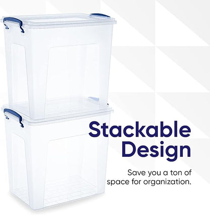 Superio Storage Bins with Lids, Clear Plastic Containers for Organizing, Stackable Totes, BPA Free, Odor Free, Organizer Boxes for Home, and Dorm (4 Pack, 14.7 Qt)
