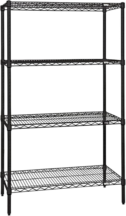 Quantum Storage Systems WR63-2430BK-5 Wire Shelving Starter Kit, 30" W x 24" D x 63" H, 600 lbs Capacity, Carbon Steel, Epoxy Coated, Black, NSF
