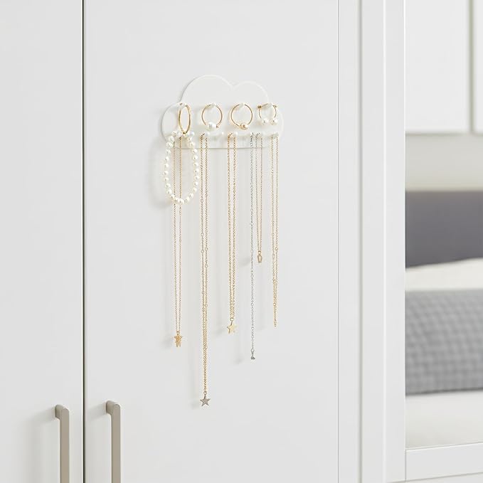 6 Pcs White Cloud Wall Jewelry Organizer, Jewelry Holder Wall for Necklaces & Earrings (5.71 × 2.95 in)