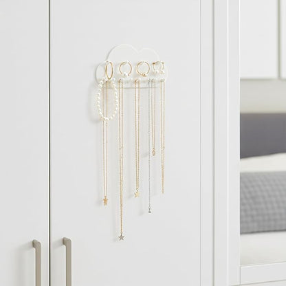6 Pcs White Cloud Wall Jewelry Organizer, Jewelry Holder Wall for Necklaces & Earrings (5.71 × 2.95 in)