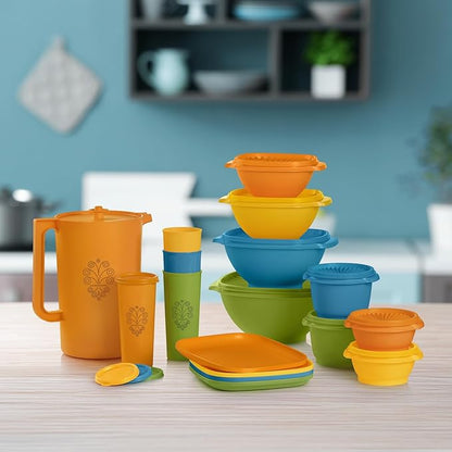 Tupperware Heritage Get it All Retro Collection, 30 Piece Food Storage Container Set in Retro Colors, Dishwasher Safe and BPA Free