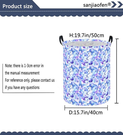 Butterfly Laundry hamper Baby Nursery Hamper Waterproof foldable kids laundry basket Kids Dirty Clothes Hampers Girl Room Decor for Home Gift Baskets(Blue Purple Butterfly)