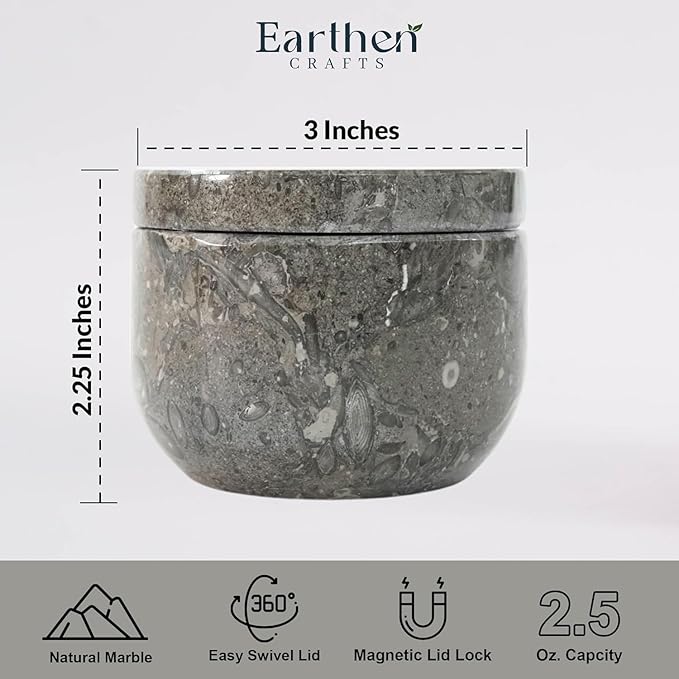 Marble Salt Cellar with Swivel Lid 3 Inch Salt Box Oceanic Mini Salt and Spice Jar Storage Magnetic Lock Container, Salt Crock for Sea Salt, Flaky Salt, and Sugar
