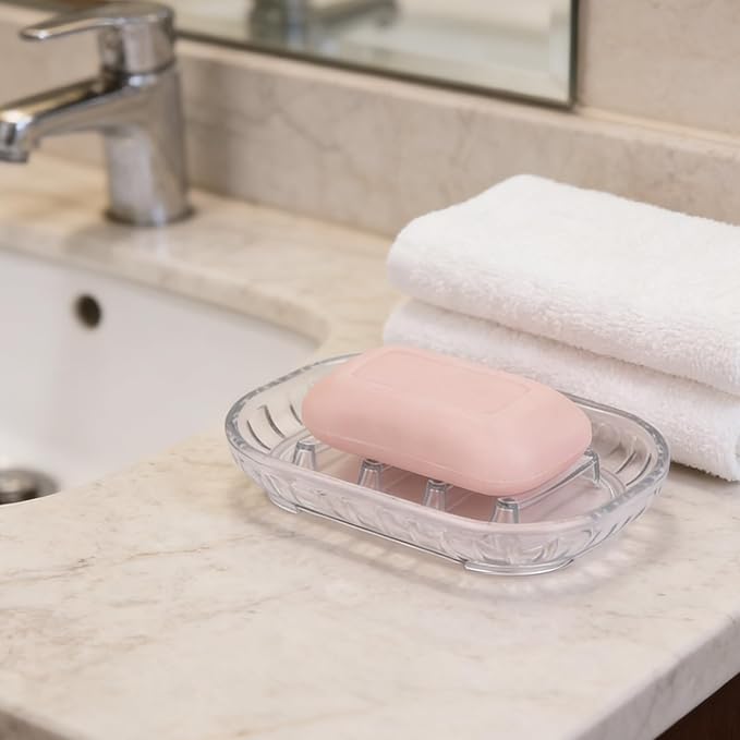 2-Pack Soap Dish Holder for Bar Soap, Bathroom Soap Dishes Soap Holder, Soap Saver Dry Stop Mushy Soap Tray for Shower Bathroom, Kitchen Sink,Clear