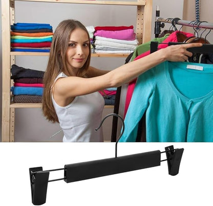 Pants Hangers,Black Clothes Plastic Pant Hangers with 2-Adjustable Anti-Rust Clips Skirt Hangers and 360 Rotatable Hook Trousers Jean Hangers 10 Pack