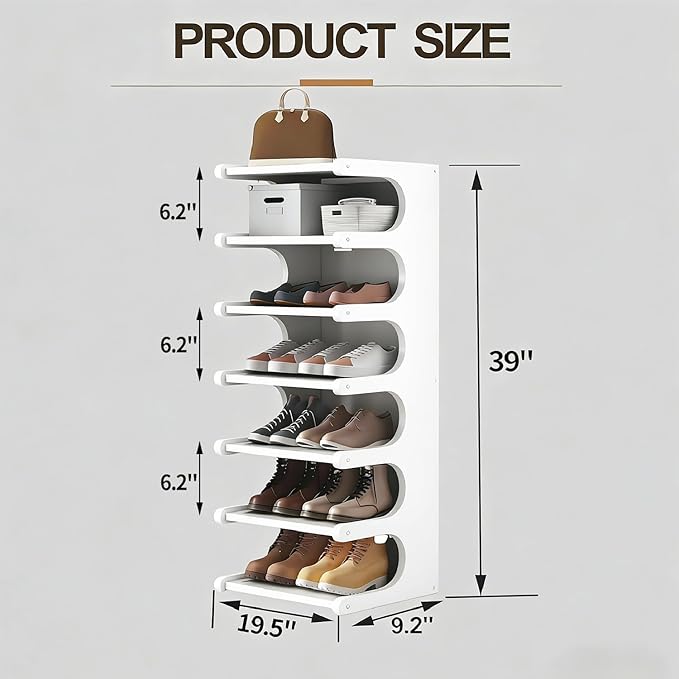 39" Bamboo Shoe Rack - Vertical Shoe Organizer Rack for Small Space, Narrow Shoe Tower for Closet, Entryway, Corner, Tall Shoe Shelf with Removable Shelves, Flexible Storage Shelf for Saving Space