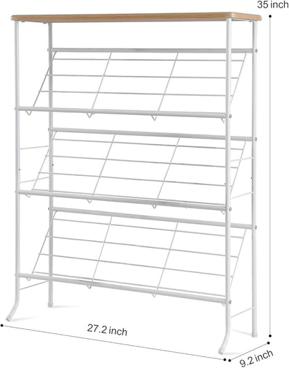 JZM Shoe Rack Storage, Narrow 4 Tier Metal Shoe Storage Shelf, Free Standing Shoe Racks, Space Saving Shoe Rack Organizer for Entryway, Hallway, Bedroom, Living Room(12-16 Pair)