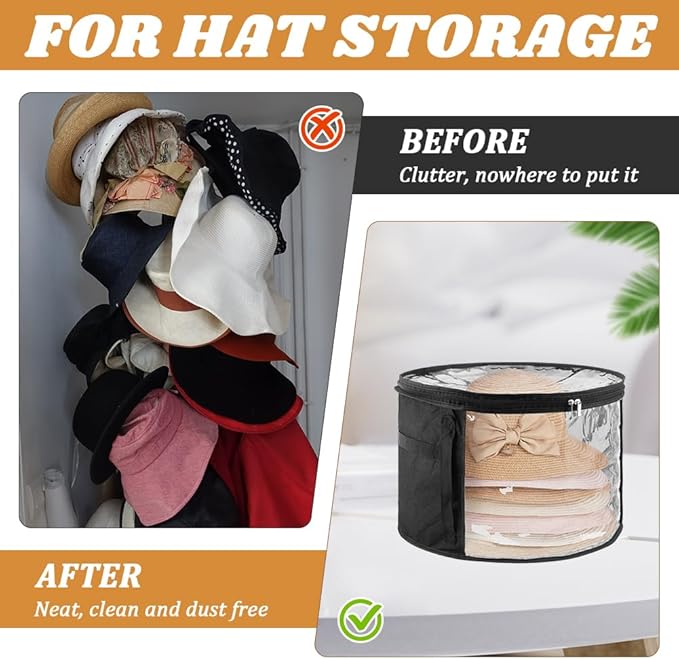 Bibabala Oversized Clear Hat Storage Bag for Women, Holds up to 7 Caps Cowboy Organizer for Closet, Wide Brims Case with Carrying Handles(Black)