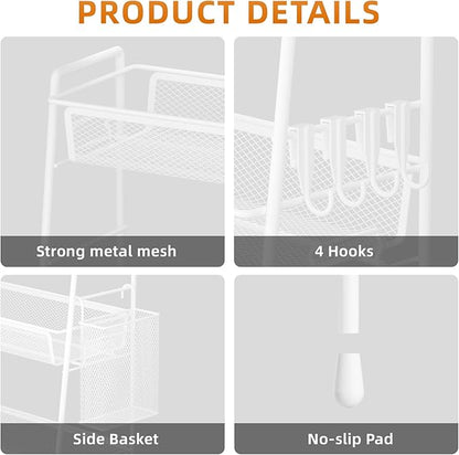 VITVITI 3-Tier Bathroom Organizer Countertop, Metal Wire Mesh Bathroom Counter Organizer Storage with Basket Hooks, Vanity Tray Shelf, Kitchen Spice Rack (White)