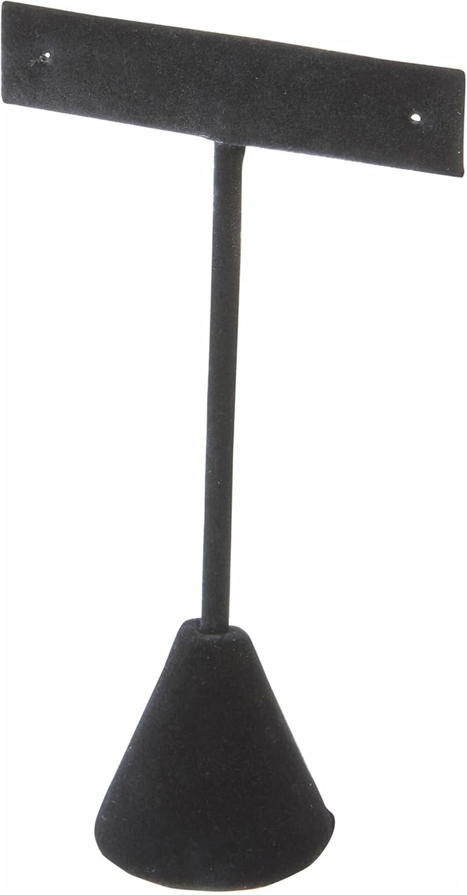 Plymor Black Velvet T Style, Single Pair Earring Display Stand, 2.5" W x 1.25" D x 4.5" H