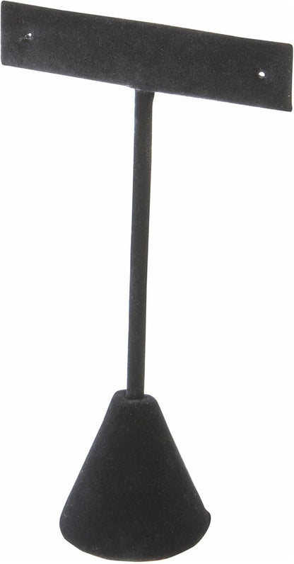 Plymor Black Velvet T Style, Single Pair Earring Display Stand, 2.5" W x 1.25" D x 4.5" H