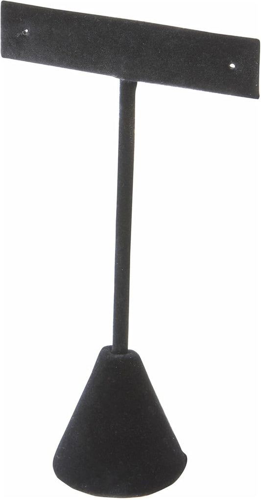 Plymor Black Velvet T Style, Single Pair Earring Display Stand, 2.5" W x 1.25" D x 4.5" H