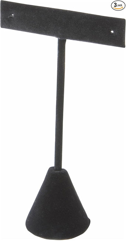 Plymor Black Velvet T Style, Single Pair Earring Display Stand, 2.5" W x 1.25" D x 4.5" H (Pack of 3)