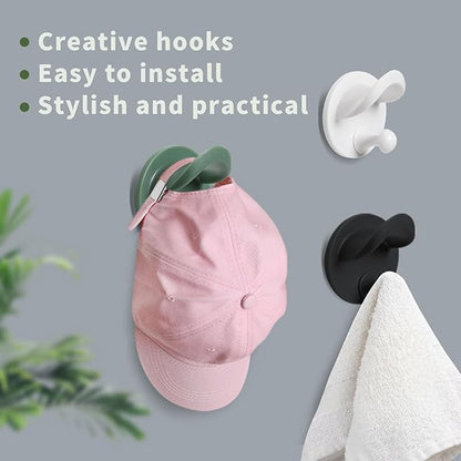 Hat Racks Adhesive Wall Hooks for Coat, Towel, Backpack, Bag, Jacket, Keys - Wide Brim Hat Organizer Hook for Bathroom,Entryway, Closet, Kitchen, Door, Dorm(2 Pack Black)