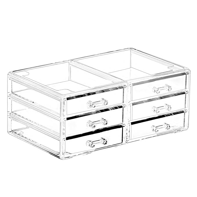 Cq acrylic 1 Pack Clear Stackable Storage Drawers for Vanity,Stackable 6 Drawers Desktop Organizer With Drawers,Cute Desk Storage for Office,Jewelry,Hair Clip,Beauty,Skincare and Make Up Organizers