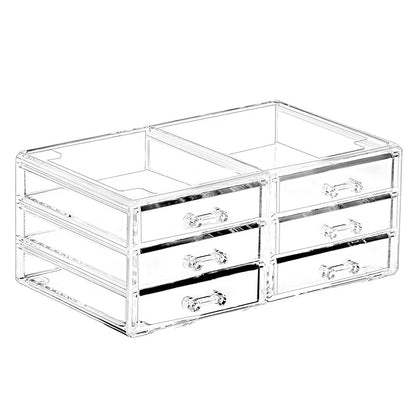 Cq acrylic 1 Pack Clear Stackable Storage Drawers for Vanity,Stackable 6 Drawers Desktop Organizer With Drawers,Cute Desk Storage for Office,Jewelry,Hair Clip,Beauty,Skincare and Make Up Organizers