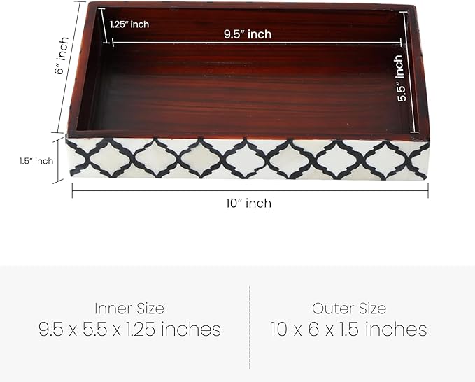 Handicrafts Home 10"x6" Vanity Tray for Bathroom Countertop, Moroccan Bone Inlay Decorative Organizer Tray for Perfume, Jewelry, Cosmetics & Dresser Decor, Rectangular Catchall Tray, Black White
