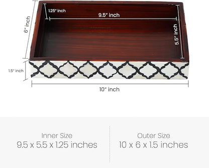 Handicrafts Home 10"x6" Vanity Tray for Bathroom Countertop, Moroccan Bone Inlay Decorative Organizer Tray for Perfume, Jewelry, Cosmetics & Dresser Decor, Rectangular Catchall Tray, Black White
