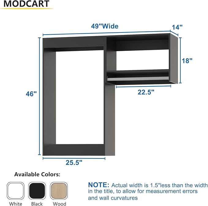 Modular Closet Organizer, 49" Wide with Hanging, Wood Tower Storage for Walk-in Closet, Wall-Mounted Wardrobe Organizer Kit, Black