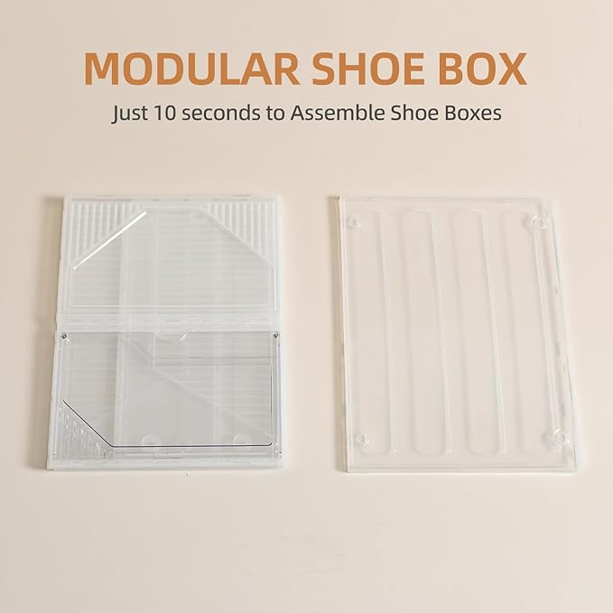 Large Shoe Boxes Clear Plastic Stackable，Drop Front Shoe Box with Clear Door, Shoe Containers For Sneaker Display,Fit up to US Size12 (white clear-Conjoined structure, 6 pack)