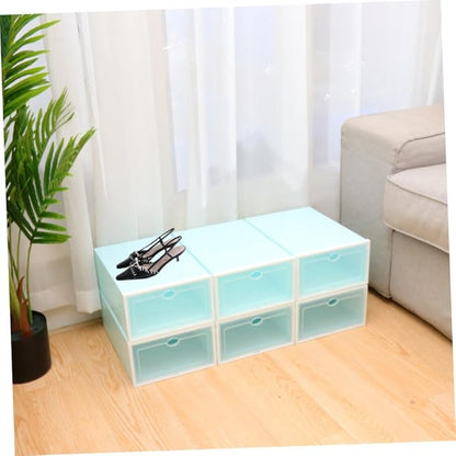 KOMBIUDA 6pcs Transparent Stackable Shoe Boxes with White Frame Plastic Shoe Storage Container for Women Thicken Design for Organized Closets and Entryways