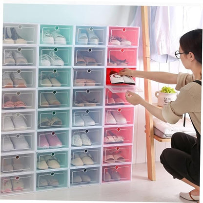 Ciieeo 6PCS Transparent Stackable Shoes Storage Boxes S Pink Thicken Plastic Containers for Closet Organizers with Front Door for Easy Shoe Display and Space Saving