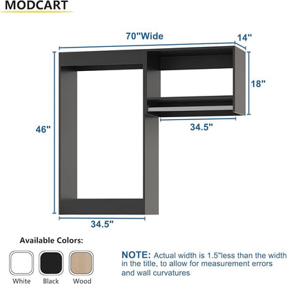 Modular Closet Organizer, 70" Wide with Hanging, Wood Tower Storage for Walk In Closets, Wall Mounted Wardrobe Organizer Kit, Bedroom, Black