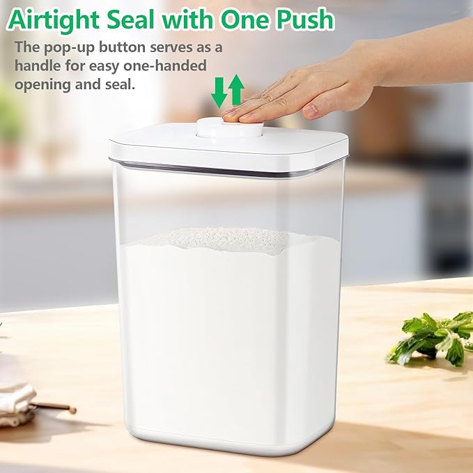 TBMAXS 6 Qt Food Storage Container with Pop-up Lid -Airtight Crystal-Clear Plastic Flour Container, Tall and Slim Storage Bin Fit for Kitchen Pantry Organization