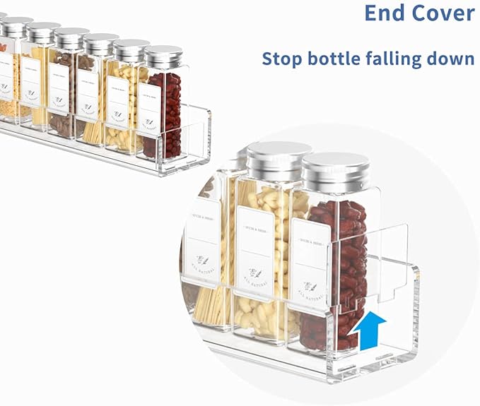 FEMELI Acrylic Wall Mount Spice Rack - 15 Inch, 4 Pack Hanging Spice Rack Shelf for Cabinets, Cupboard or Pantry Door, Kitchen Organizer