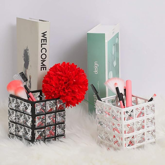 Miaowater Makeup Brush Holder Organizer Cosmetic Brushes Storage Eyeliners Eyebrow Pencil Container Cup (Square, Black)