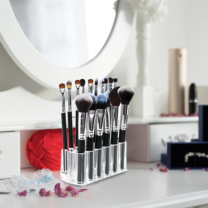 Foraineam 3 Pack Acrylic Eyeliner Lip Liner Holder Organizer, 26 Slots Makeup Brush Pencil Organization Container, Clear Cosmetic Storage Display Holder