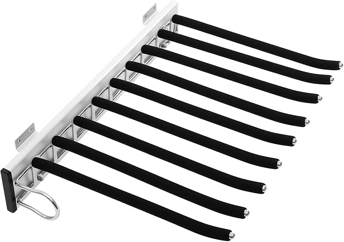 Pull Out Trousers Rack 9 Arms Closet Pants Hanger Bar Stainless Steel Rail Extendable Trousers Hanger for Clothes Towel Scarf Tie, 18.11x12.83in (Left Installation)