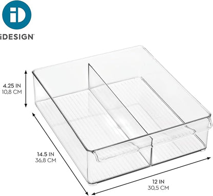 iDesign Divided Plastic Pantry Bin with Front Handle - Set of 2 - Clear - Made in USA