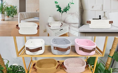 ABenkle Small Storage Basket, Mini Rope Woven Baskets, Cute Shelf Closet Storage Organizer, Boho Decorative Toy Bin for Nursery, Living Room, Spa, Empty Gift Basket - XS, Mixed Brown