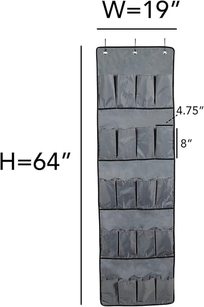 Covermates Over The Door Shoe Organizer - Heavy Duty Material, Stainless Steel Hooks, Grommets - Closet Storage, Grey