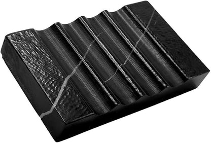 WeDoDecor Real Matte Black Marble Soap Dish for Bathroom Sink & Shower Stone Tray Small Unique Bar Soap Holder with Draining | Non-Slip, Luxury Bath Room Accessories