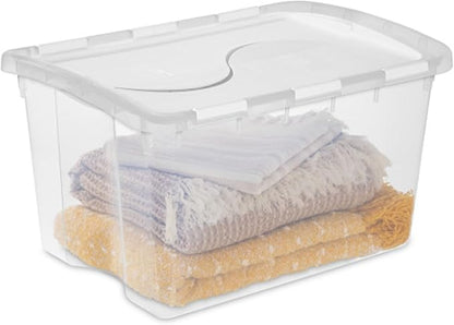 Sterilite 12 Pack Hinged Lid Storage Box, Stackable Organizing Container Bins, 4 Quart, Clear