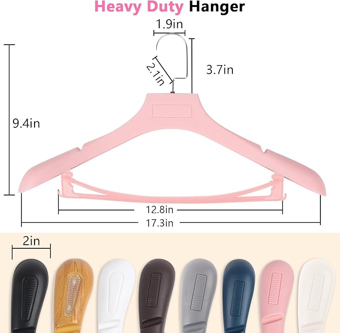 DEDU Plastic Extra Wide Shoulder Suit Hangers for Men 15 Pack Width 17.7", Pink Sweater Hangers no Shoulder Bump Non Slip for Thick Sweaters, Clothes Hangers with Pants Bar & Metal Hook