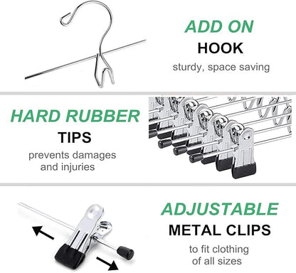 Amber Home 26 Pack Heavy Duty Metal Pants Skirt Hangers, Space Saving with Adjustable Clips for Jeans, Slacks