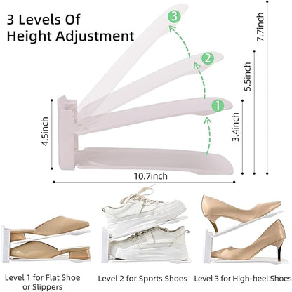 12 Pack Shoe Slots Organizer Adjustable Level Shoe Stacker Holder Storage Space Saving Sneakers Display Tray Rack for Closet (White, 12Pack)