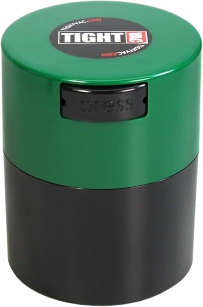 Tightvac - Premium Airtight Herb Storage Container - Holds ½ oz to 3 ounces - Keep Your Herbs and Dry Goods Fresh and Flavorful. Black Green