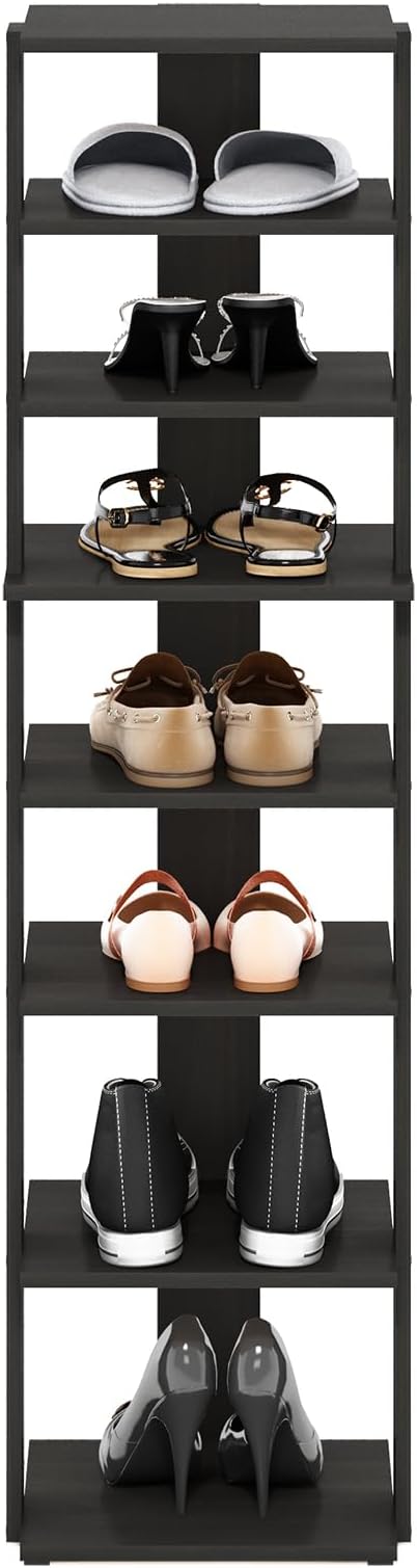 Furinno Compact Vertical Shoe Rack, 8-Tier Narrow Shoe Organizer, Free Standing Shoe Storage, Shoe Shelf for Boots, Sneakers, 12 x 12.6 x 46.7, for Closet, Entryway, Office, Garage, Espresso