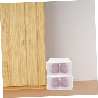 SOLUSTRE 6Pcs Transparent Shoe Storage Box Material Organizer for High Heels Sneakers and Boots Stackable Design for Easy Access and Quick Visibility White Lid
