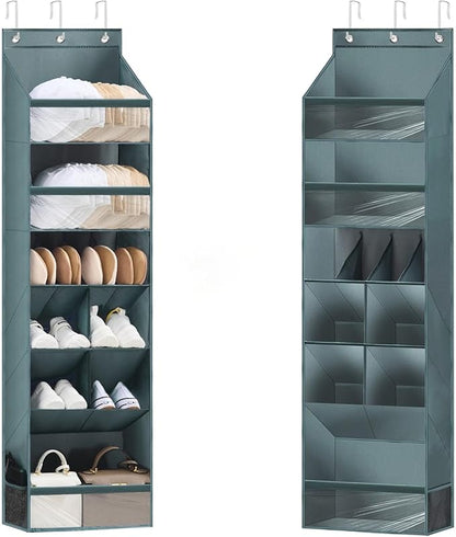 Over the Door Organizer with 6 Tiers & 11 Pockets – Multi-Purpose Hanging Door Organizer with Clear Pockets, Heavy Duty Space-Saving Closet Storage, Fits Shoes Hats Bags, Tool-Free Installation, Grey